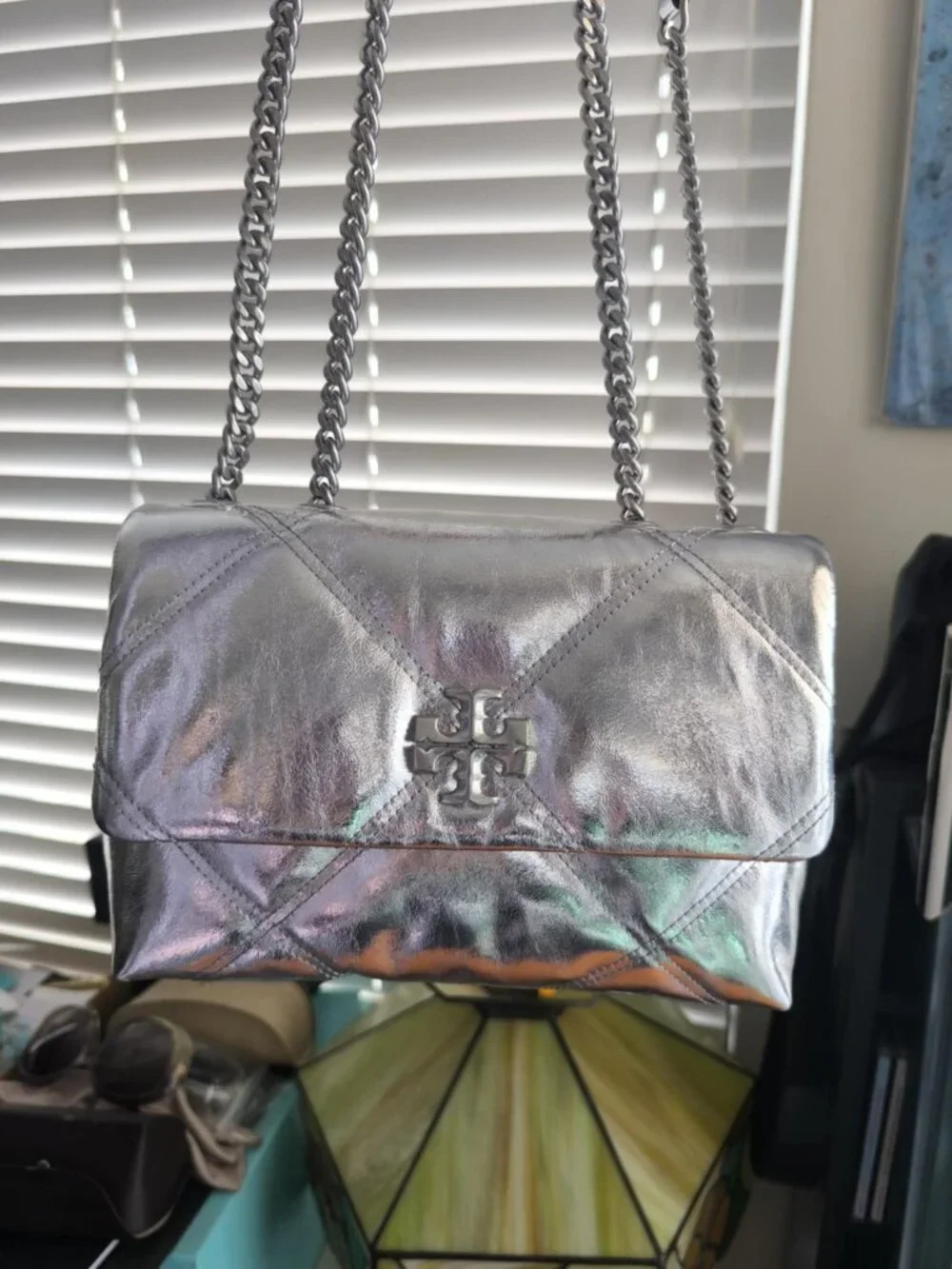 TORY BURCH Small Kira Diamond Quilt Metallic Leather Convertible Shoulder Bag
